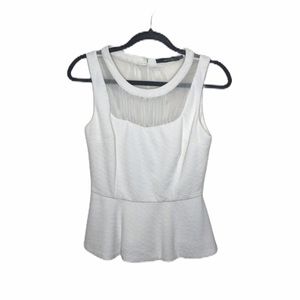 White Peplum Sheer Detail Sleeveless Blouse
